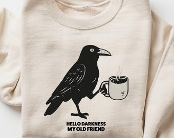 Camiseta de café con diseño de cuervo, para Halloween, de otoño, unisex, de gran tamaño, ideal como regalo para amantes del café.