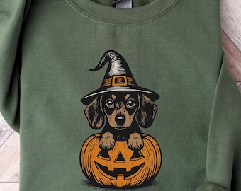 Dachshund Halloween Sweatshirt, Halloween Hot Dog Tee, Wiener Dog Tee, Funny Sausage Dog T-Shirt, Striped Shirt Dog Lover Gift