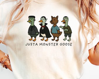 Camiseta Comfort Colors® "Just a Monster Goose", divertida camiseta de Halloween "Goose", camiseta de Halloween "Goose Skeleton", camiseta de temporada espeluznante, camiseta espeluznante