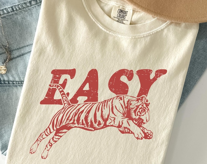 Comfort Colors® Easy Tiger Shirt, Retro Boho Tee, Retro Tiger Tee, Funny Meme Shirt, Oversized Graphic Tee, Hippie Clothes, Indie Shirt