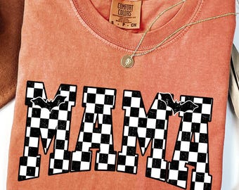 Comfort Colors® Checkered Halloween Mama Shirt, Spooky Mama Shirt, Mama Gift for Halloween, Halloween Mama Shirt, Halloween Shirt
