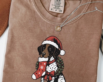 Comfort Colors® GSP Christmas  Shirt, Holiday Festive Dog With Santa Hats German Short haired Pointer Christmas shirt, Dog mom shirt gift