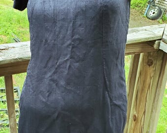 Classic Vintage 1960s Mad Men Dark Blue Linen Sheath Dress