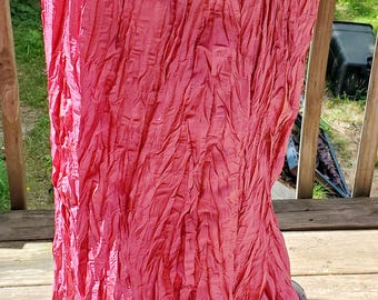 Vintage Golden Rose Coral Pink 100% Raw Silk Crinkle Broomstick Maxi Skirt L
