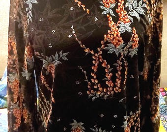 Vintage 1960s Black Formal Vintorian Grannycore Floral Polyester Blouse M/L