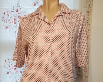 Vintage 70s White Button-Down Polka Dot Top