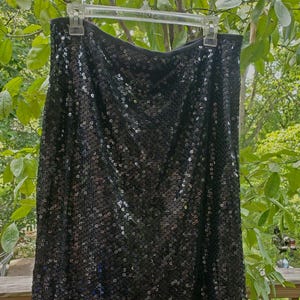 Vintage Y2K Jackie Jon New York Black Sequin Glitzy Glam Cocktail Party Pencil Skirt Size 12