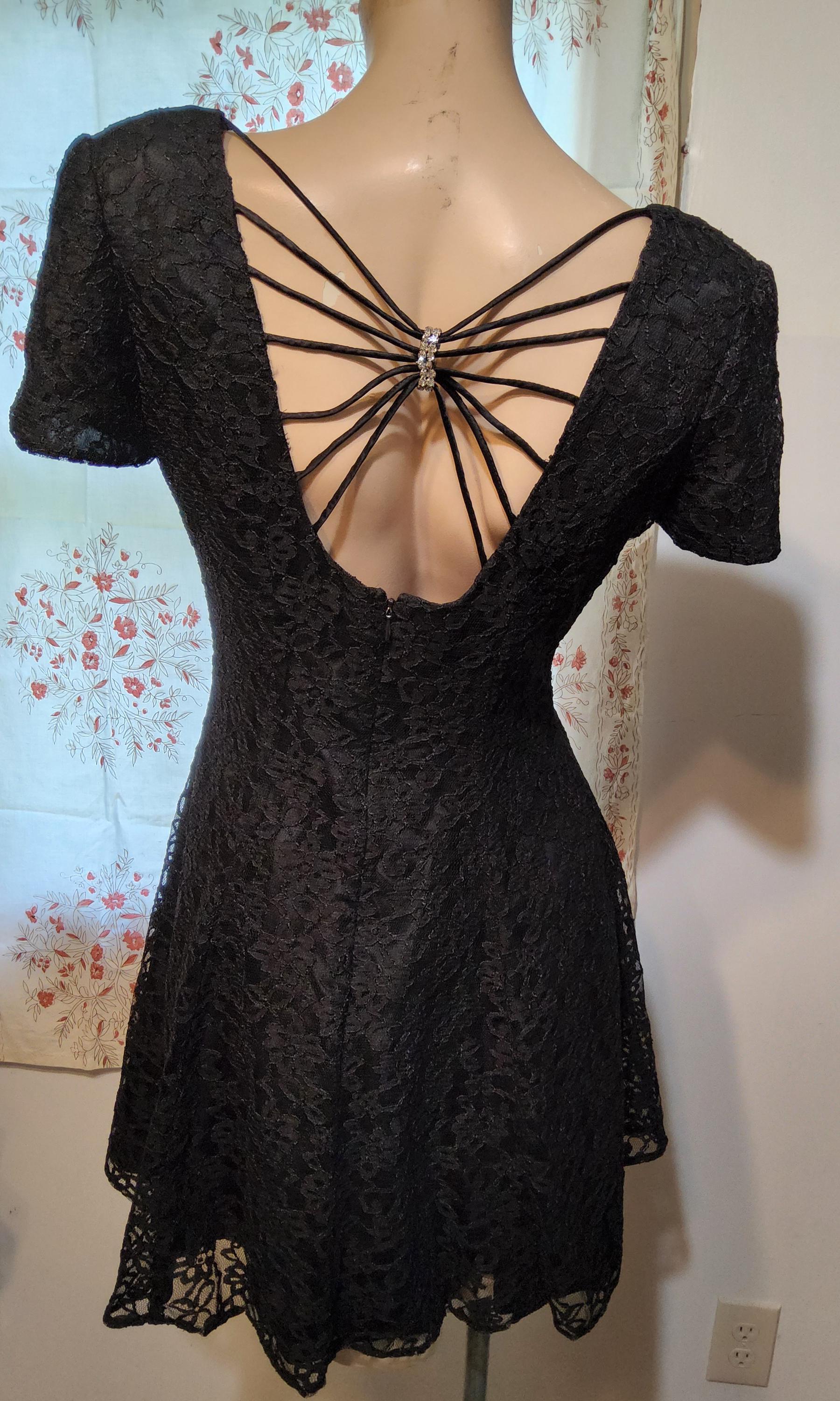90s Y2K Black Lace Cocktail Dress: Rhinestone Spiderweb Goth Skater - Size  8 - Etsy