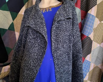 Vintage Eileen Fisher Mohair Blend Cardigan Jacket, Grey Black Knit (S-XL)