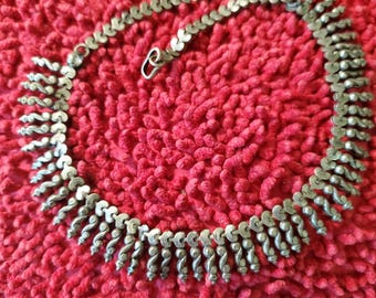 Vintage Antique Tribal Rajastani Ornate Chainmail Kolhapuri Tribal Afghan Oxidized Silver Choker Necklace
