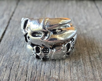 Large Multi-Skull Claw Ed Hardy Style Stainless Steel Biker Ring Sz 10