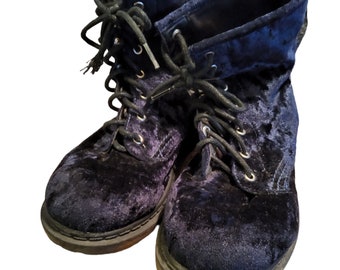 90&#39;s Grunge Goth Style Blue Velvet Lace Up Combat Boots  Arizona Jeans Co