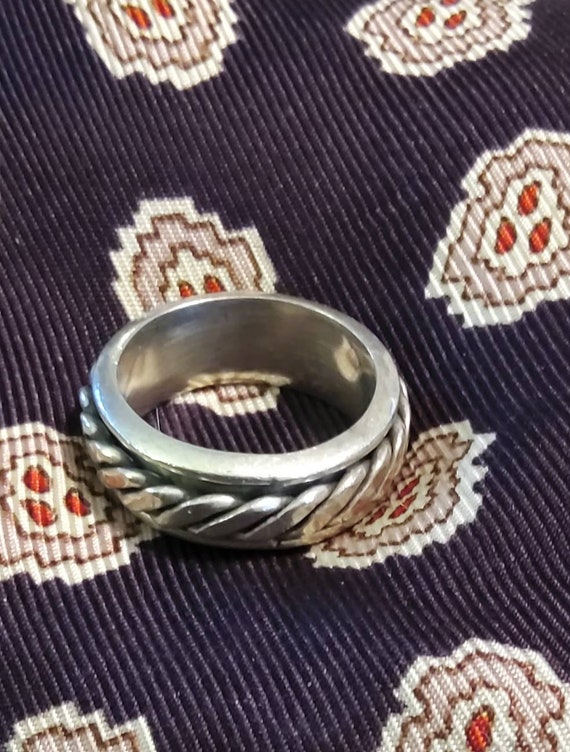 Rope Pattern Sterling Silver Spinner Ring Band Sz… - image 2