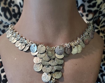 Vintage Afghan Kuchi Tribal Coin Chainmail Choker Necklace: Belly Dance Jewelry