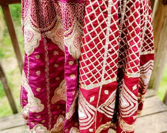 Bollywood Bandhni Lehenga Rajasthani Red Magenta Gold Traditional South Asian Adjustable Two- In-One Skirt L XL XXL