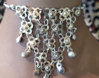 Vintage Adjustable Afghan Kuchi Tribal Coin Chainmail Choker Necklace: Belly Dance Jewelry S