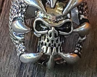 Dragon Scale Claw Skull Stainless Steel Biker Ring Sz 11