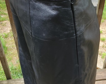 Vintage 1980s Tribeca Studios Black Leather Pencil Skirt Sz 8