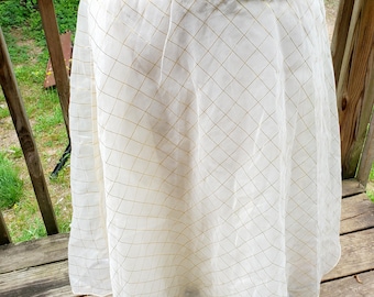 Vintage Handmade Whimsical Fairie Off White Organza Gold Thread Grid Pattern Midi Skirt