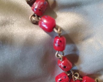 Vintage 1950s Lipstick Red Murano Venice Glass Bead Chain Choker
