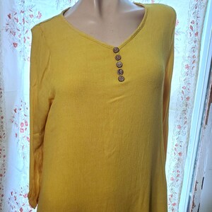 Yellow Gauzy Flowy Lagenlook Tiered Long Sleeve Tunic Layered Cotton Goddess Dress