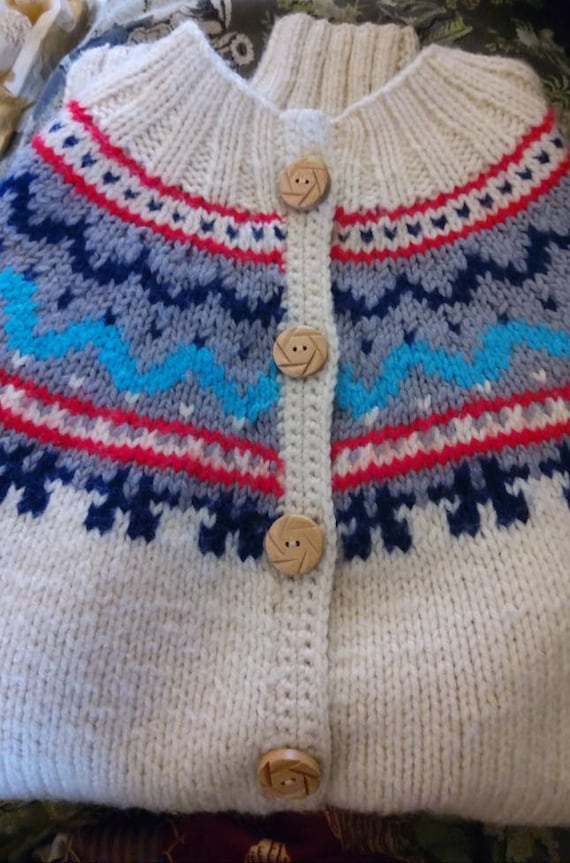 Hand Knit Wool Nordic Icelandic Cardigan Sweater