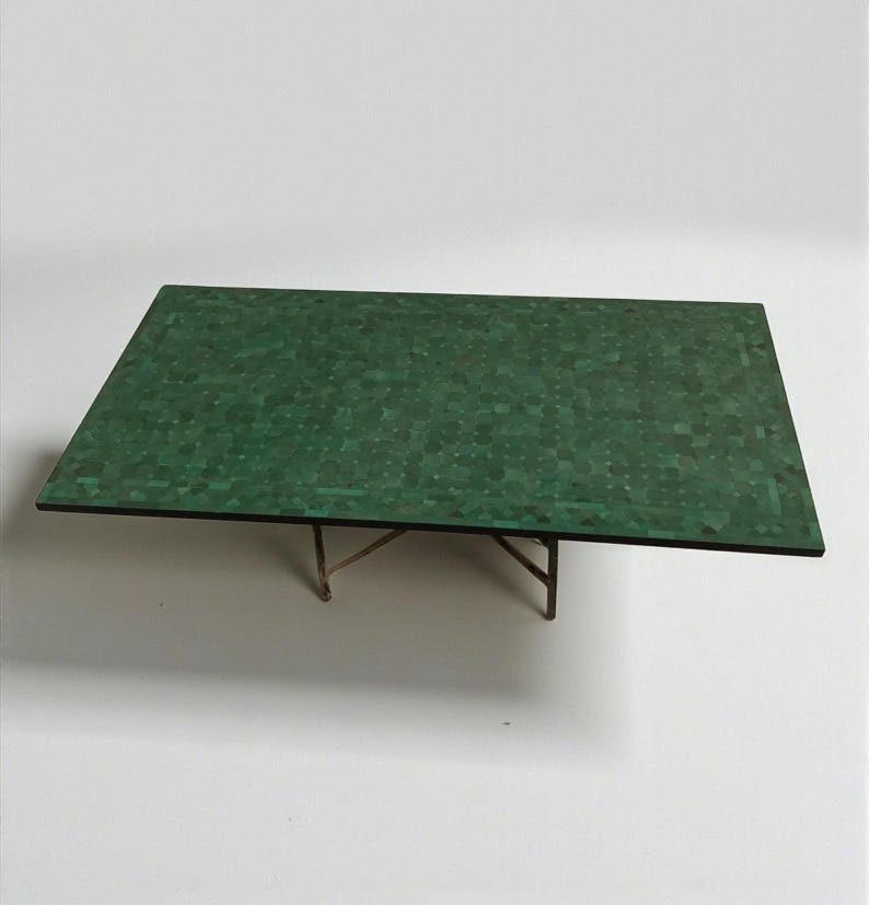 Customization Large Dining Rectangular Green Mosaic Table, Moorish 100% Handmade Outdoor&Indoor Mosaic Table, Solid Moroccan Table. imagen 5
