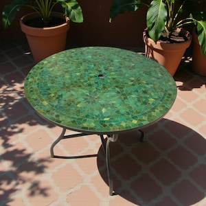 Handmade Green Moroccan Mosaic Table – Zellij Patio Garden Table