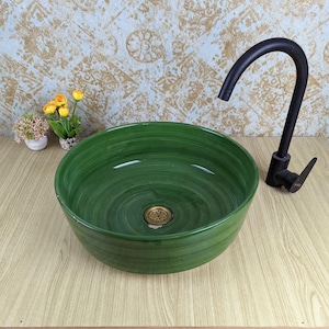 Green Ceramic sink:Vessel Sink,Handmade Sink,Hand Painted Sink,Ceramic Painted Sink, Kitchen Sink, Bathroom Sink,Moroccan Sink.