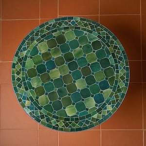 Green Customizable Handmade Moroccan Mosaic Table – Zellij Round Patio and Garden Table , Outdoor Coffee, Side Table Art