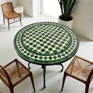 Handmade Green Moroccan Mosaic Table – Zellij Tile Patio Garden Table