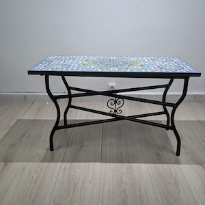 Customization Large Dining Rectangular Blue and Green Mosaic Table, Moorish 100% Handmade Outdoor&Indoor Mosaic Table, Solid Moroccan Table. 画像 15