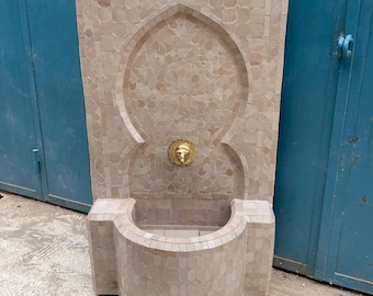 Fuente de mosaico marroquí hecha a mano / Fuente de pared exterior de zellige / Fuente de agua tradicional para jardín morisco