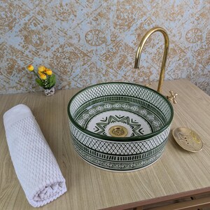 Green Modern Ceramic sink: Vessel Sink, Handmade Sink, Hand Painted Sink, Ceramic Painted Sink, Kitchen Sink, Bathroom Sink, Moroccan Sink.