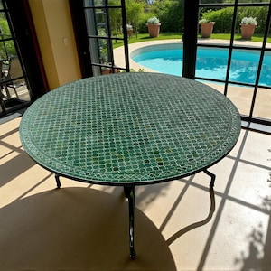 Green Moroccan Mosaic Table – Handmade Zellij Tile Patio Table