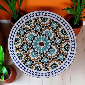 Multi-Color Customizable Handmade Moroccan Mosaic Table – Zellij Round Patio and Garden Table , Outdoor Coffee, Side Table Art