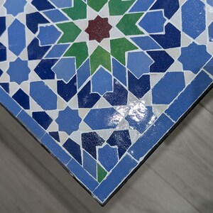 Customization Large Dining Rectangular Blue and Green Mosaic Table, Moorish 100% Handmade Outdoor&Indoor Mosaic Table, Solid Moroccan Table. 画像 8