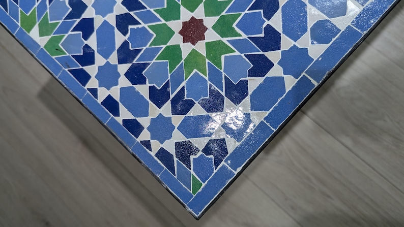 Customization Large Dining Rectangular Blue and Green Mosaic Table, Moorish 100% Handmade Outdoor&Indoor Mosaic Table, Solid Moroccan Table. 画像 8