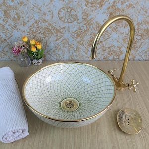 Luxe moderne keramische gootsteen: gootsteen, handgemaakte gootsteen, handgeschilderde gootsteen, keramisch beschilderde gootsteen, aanrecht, badkamergootsteen, Marokkaanse gootsteen.