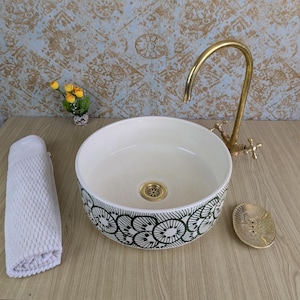 Green-white design Modern Ceramic,Vessel Sink,Handmade Sink,Hand Painted Sink,Ceramic Painted Sink Kitchen Sink,Bathroom Sink, Moroccan Sink