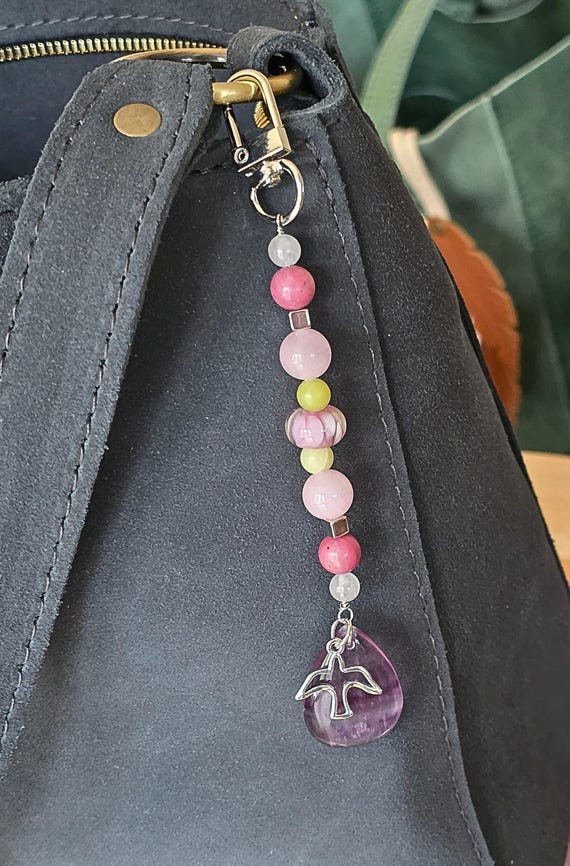 Porte-clés Ou Bijou De Sac Agate Rose Et Violette, Cristal Mauve, Arbre De Vie