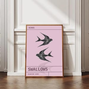 Swallow Wall Art – Printable Bird Poster, Flying Swallows Illustration, Digital Download for Nature-Inspired Home Decor