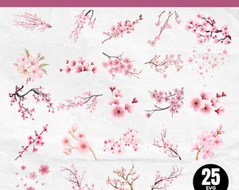 Sakura Cherry Blossom SVG Bundle, Japanese Floral Vector (png, pdf, svg