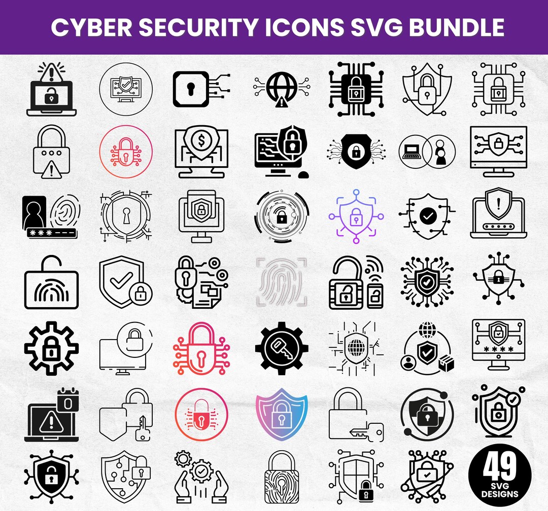 Cyber Security Icons SVG Bundle, Network Protection Vector Art (49 ...
