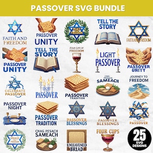 Påsk SVG-paket, judisk högtidsskjortadesign, sedertallrikvektor (25 designer)