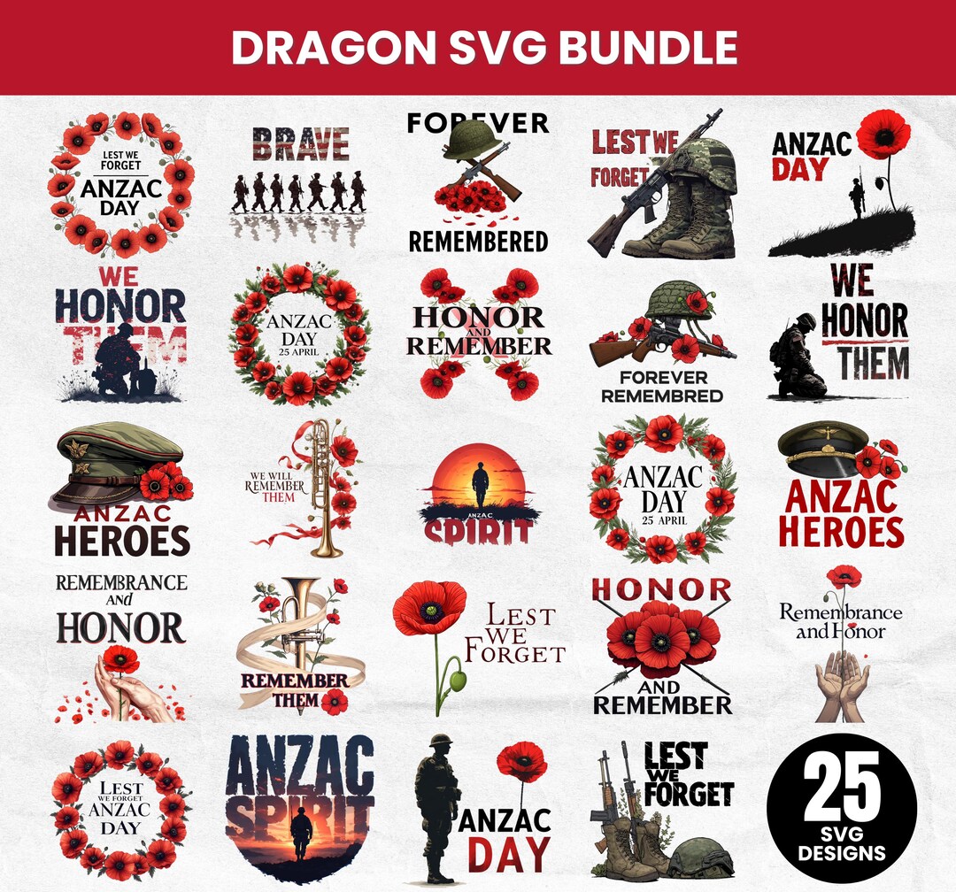ANZAC Day SVG Bundle, Poppy Flower, Lest We Forget Vector Designs - Etsy