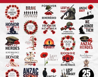 Paquete de archivos SVG del Día ANZAC, Flor de amapola, Diseños vectoriales "Para que no olvidemos"