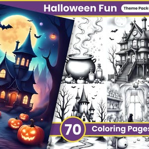 Spooky Halloween Coloring Pages: Kids & Adults, Cozy Hygge (PDF Pages)