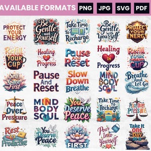 Self Care SVG Bundle, Mental Health, Wellness, Designs (25 SVG) image 2