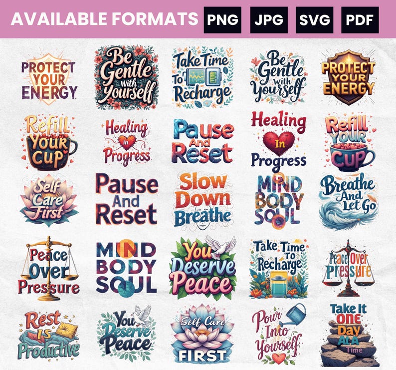 Self Care SVG Bundle, Mental Health, Wellness, Designs (25 SVG) image 2